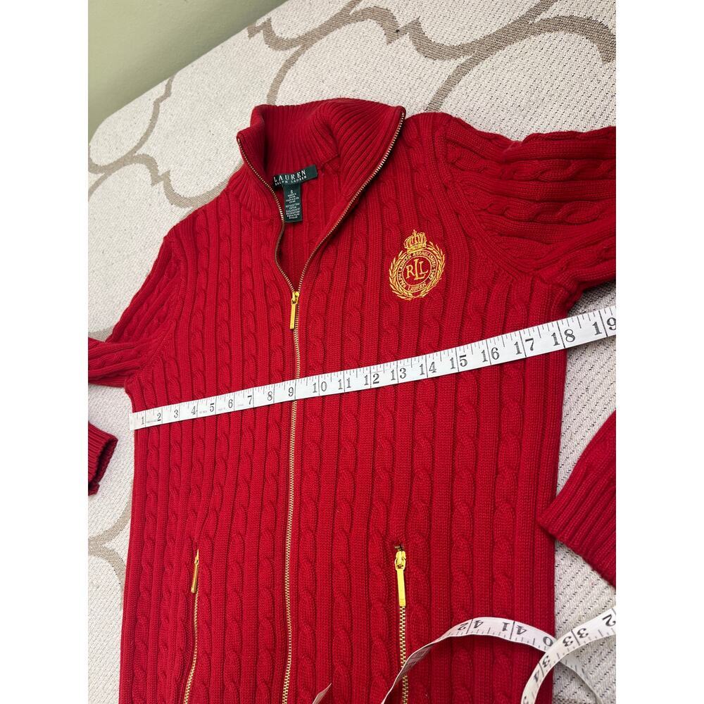 Lauren Ralph Lauren cable-knit zip sweater embroidered crest logo, size small - Picture 6 of 10